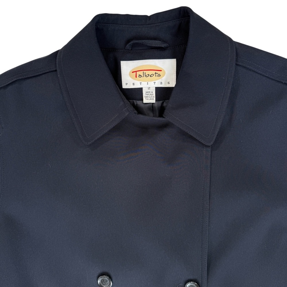 Talbots Trench Coat Women 12P Navy Double Breasted Belted Professional Classic - Picture 9 of 16
